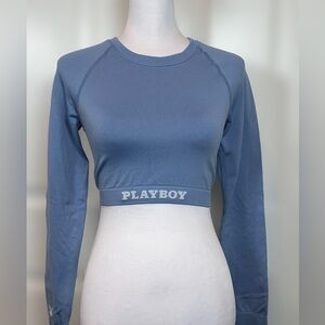 Playboy x PacSun Blue Long Sleeve Crop Top Medium Y2K Logo